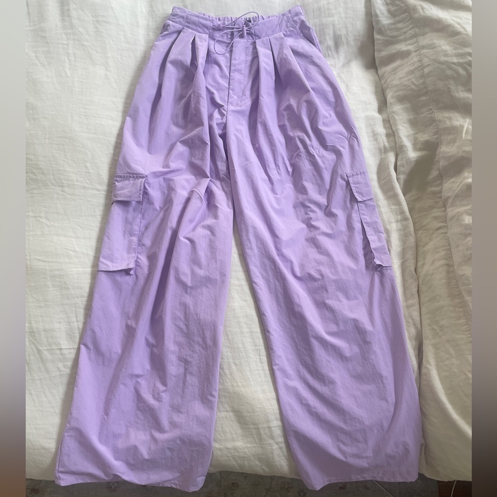 Purple nylon cargo pants size S